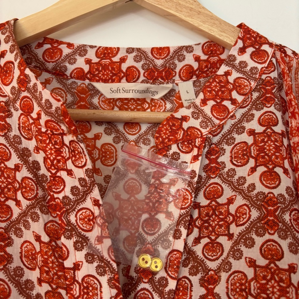 Soft Surroundings Paysan Button Front Tunic Blouse Top Boho Peasant Orange L - Picture 5 of 9